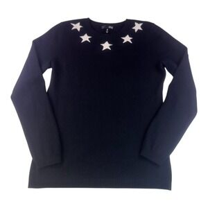 Aqua Cashmere Star Crewneck Sweater Black Ivory Sz M NWOT